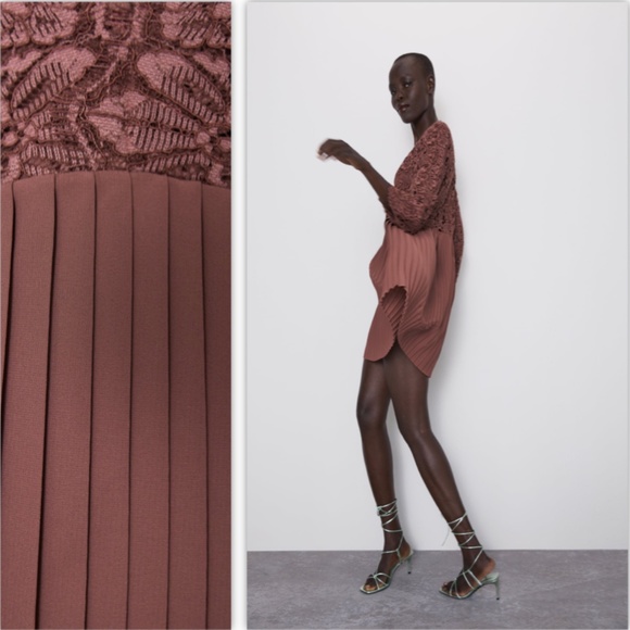 Zara Pleated Guipure Dress NWT - Picture 7 of 12